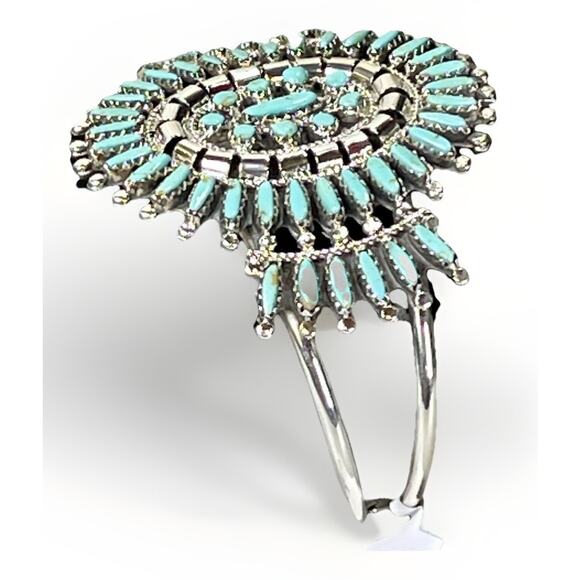ZUNI Sterling Silver Kingman Turquoise Cluster Bracelet Signed N & R Nez - NEW - Picture 11 of 16